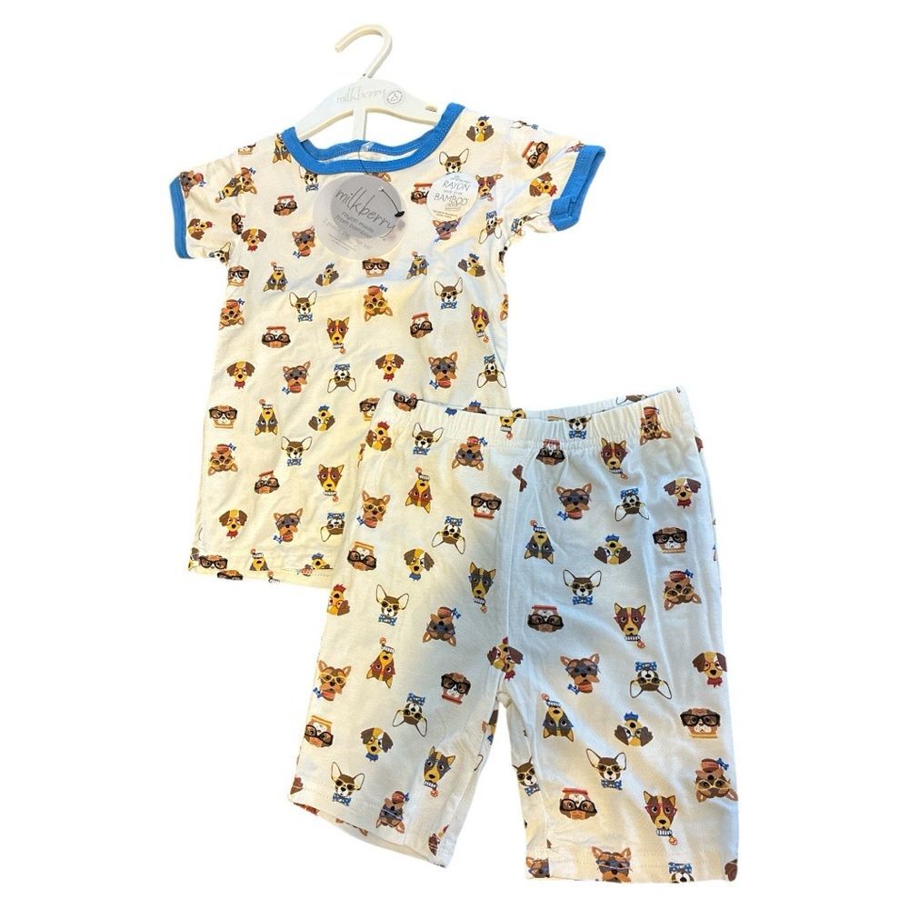 Milkberry bamboo Kids Animal Print shorts Pajamas - Blue and White size 4T new
